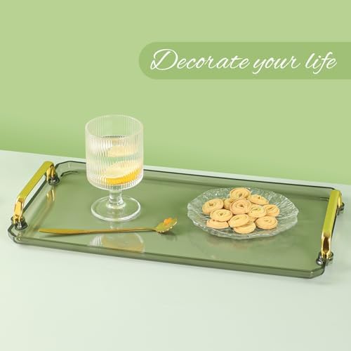 Green Acrylic Serving Tray with Handles for Home Use