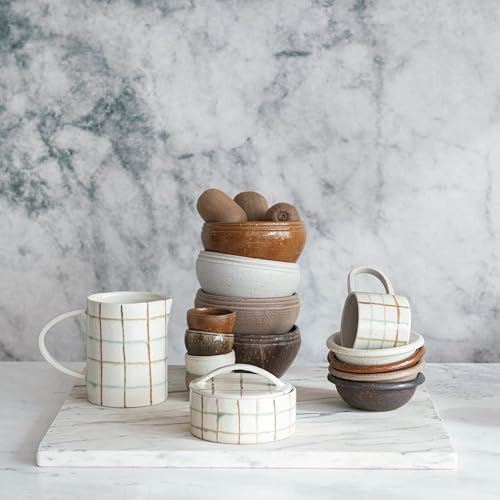 Creative Co Op 32 Oz Stoneware Pitcher with Checkered Pattern