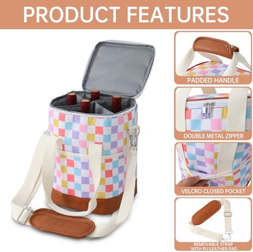 4 Bottle Wine Tote Bag - Leakproof Insulated Carrier with Adjustable Strap