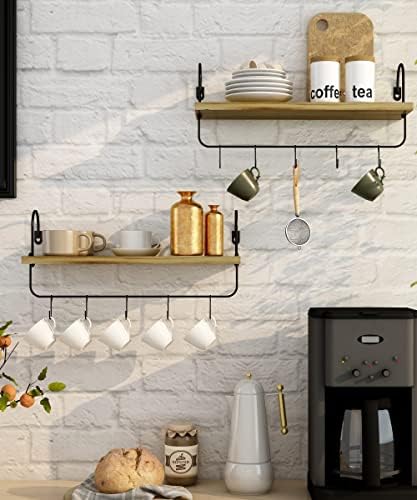 Floating Shelves with Hooks and Towel Rack Set of 2