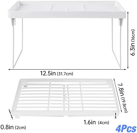 NiHome 4-Pack Stackable Kitchen Storage Shelves - White Organizer Rack