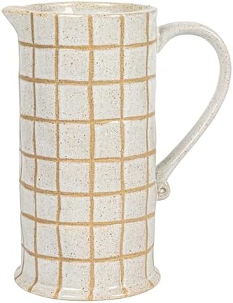 Bloomingville 85 Inch 46 Ounce Stoneware Pitcher with Wax Relief Grid Pattern