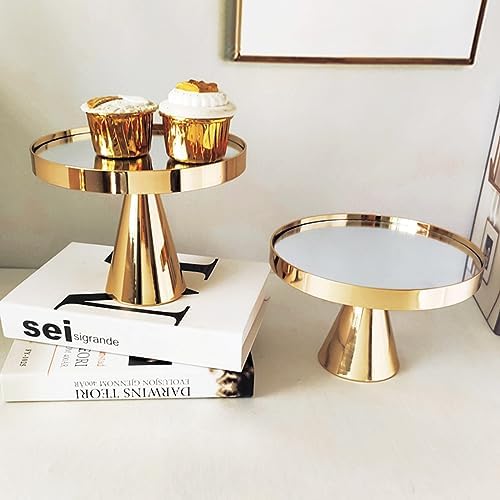 8 Inches Gold Round Mirror Cake Stand with Metal Pedestal