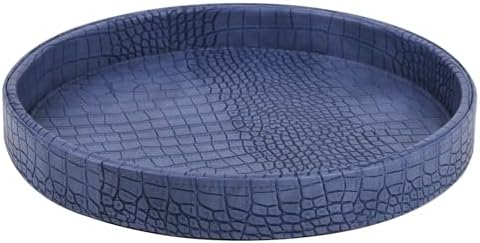 HofferRuffer Faux Leather Serving Tray 12 Round Blue