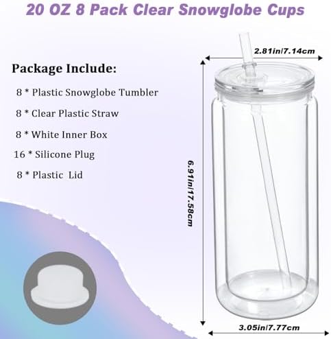 20 oz Clear Snow Globe Tumbler 8 Pack DIY Set