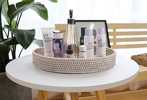 138 Inch Round Rattan Serving Tray with Handles