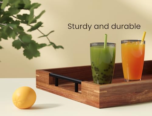 Acacia Wood Serving Tray with Metal Handles