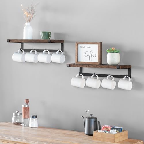 Dahey Dual Mug Holder Wall Mount with Hooks Brown