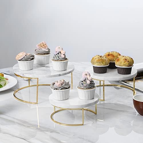MyGift Modern White Marble Cake Stand Set of 3