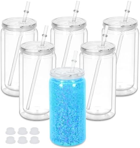 16 Oz Snowglobe Tumbler 6 Pack Pre-Drilled Double Wall Clear Cup