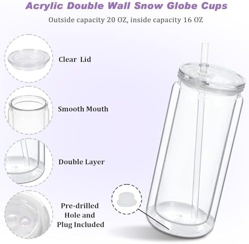 20 oz Clear Snow Globe Tumbler 8 Pack DIY Set