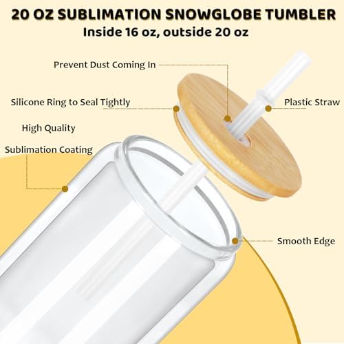 20 Oz Snow Globe Tumbler 6 Pack with Pre-Drilled Hole and Plug