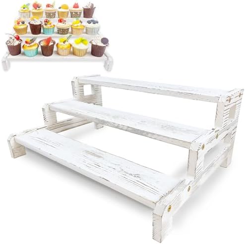 Onkuly 3 Tier Wooden Cupcake Stand with Rustic Design