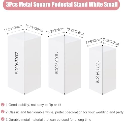 3PCS White Metal Square Pedestal Stands for Parties