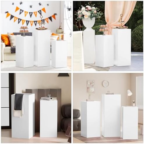 3Pcs White Metal Pedestal Stands for Parties Decorations