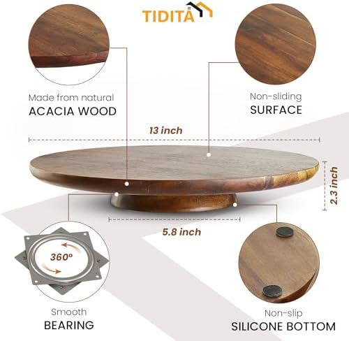 13 Inch Acacia Cake Stand Rotating with Icing Tools