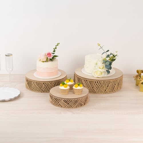 Efavormart Set of 3 Natural Jute Rattan Cake Stands
