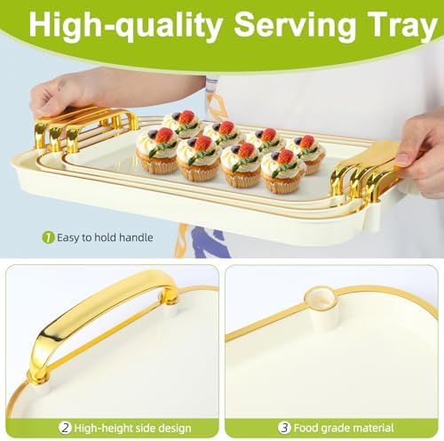 3 Pack Serving Trays with Handles Stackable Reusable Trays
