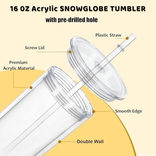 16 Oz Acrylic Snowglobe Tumbler 8 Pack Set
