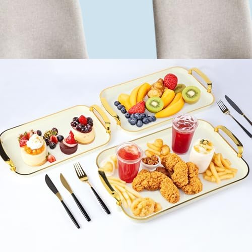 3 Pack Serving Trays with Handles Stackable Reusable Trays