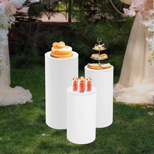 3pcs White Cylinder Pedestal Stand for Wedding Decor