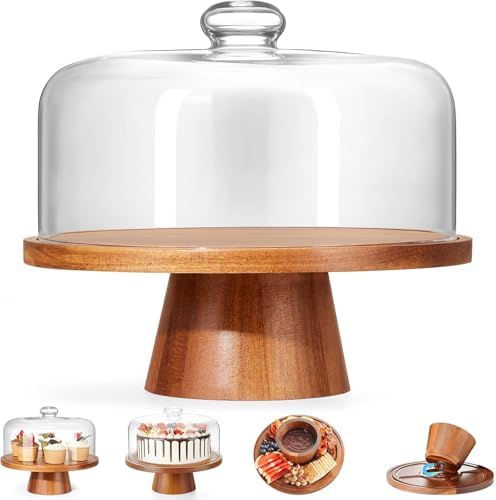 VIVIRBIEN Wooden Cake Stand with Glass Lid and Magnetic Base