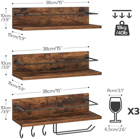 HOOBRO Wall Mounted Wine Rack 3 Pack