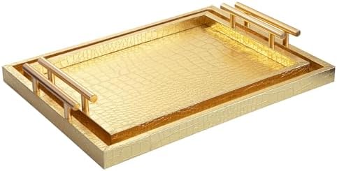 Modern Elegant Large Wood Serving Tray Set of 2