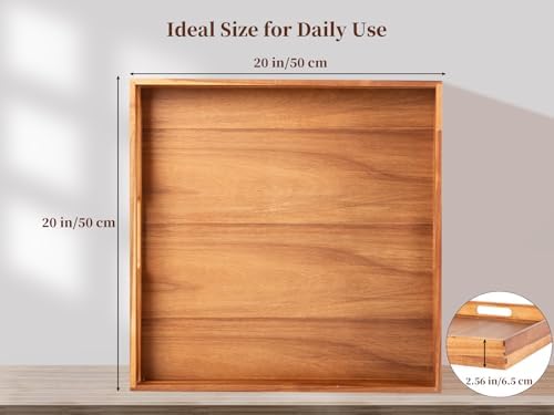 GinSent 20 Inch Acacia Wood Serving Tray with Handles