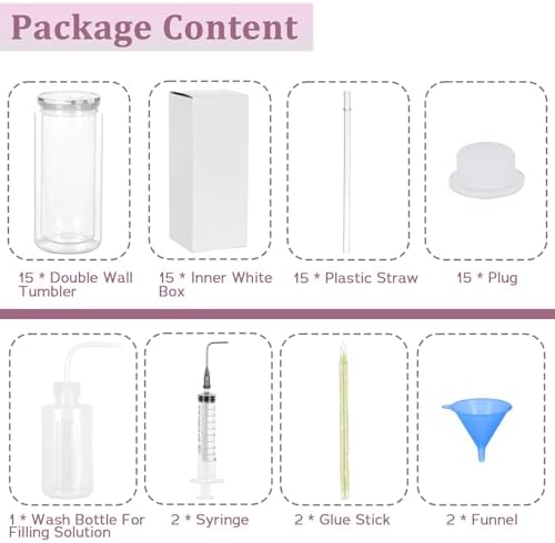 Maucircol 15 Pack Acrylic Snow Globe Tumbler Set
