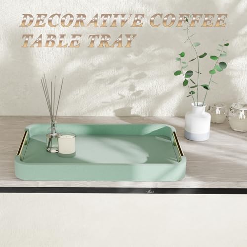 Green Shagreen 16x12 Inch Coffee Table Tray with Gold Handles
