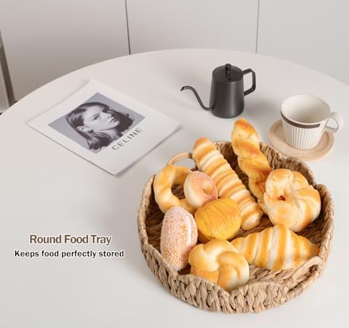 ATEDIR 2-Pack Round Wicker Serving Tray with Handles
