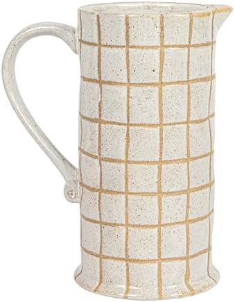 Bloomingville 85 Inch 46 Ounce Stoneware Pitcher with Wax Relief Grid Pattern