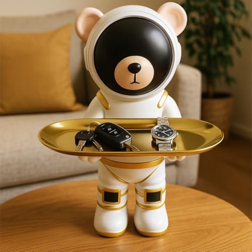 Dosker Astronaut Bear Key Holder Candy Dish White Resin Statue