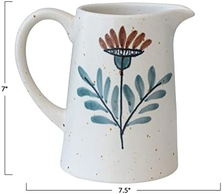Creative Co-Op Hand Painted Floral Pitcher