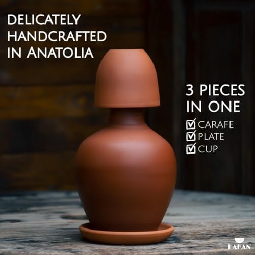 Hakan Terracotta Mud Jug Set with Mug and Platter 76 oz