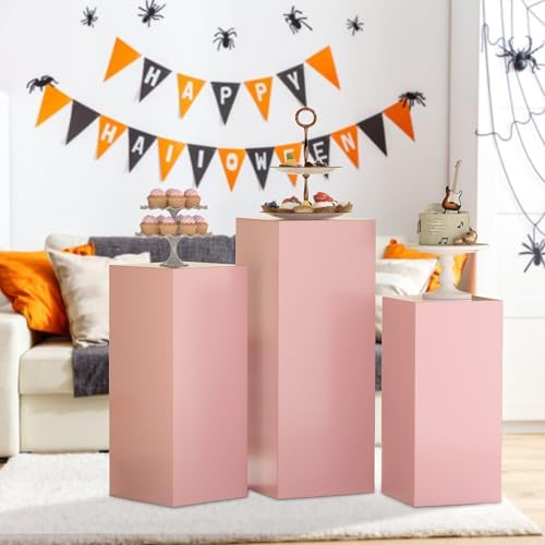 3Pcs Pink Square Cylinder Pedestal Stands for Parties