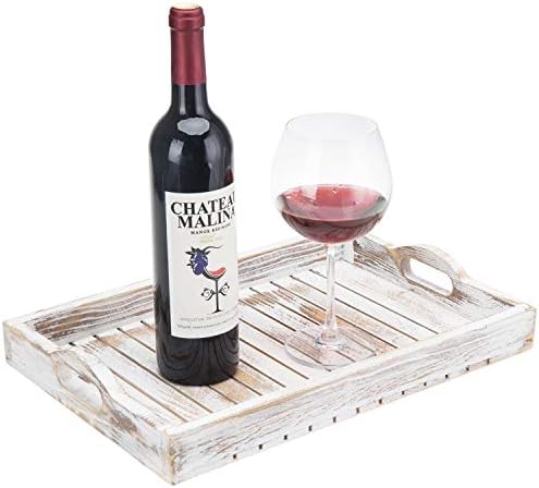 MyGift Shabby Chic Whitewashed Wood Serving Tray 16x11in