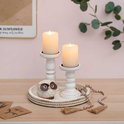 Romadedi Farmhouse Bead Round Wooden Candle Tray