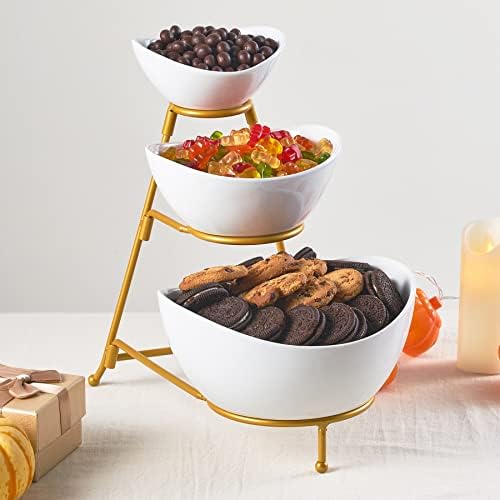 LYEOBOH 3 Tier Serving Bowls Set with Collapsible Stand