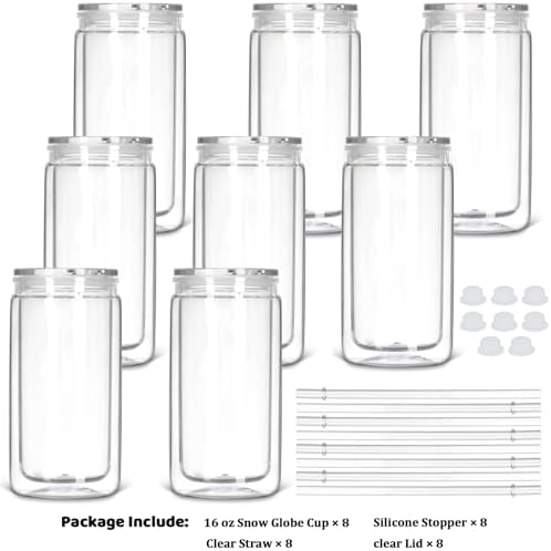 8 Pack Clear Snow Globe Tumbler DIY Kit