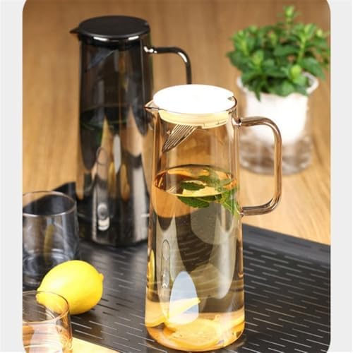 Brown Glass Pitcher Set with Lid and Handle