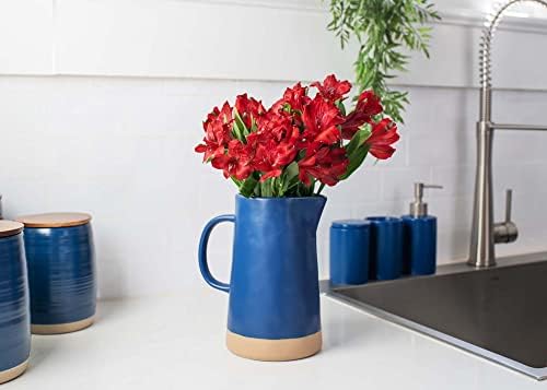 Nat Jules Large Raw Bottom Matte Navy Blue 48 Ounce Ceramic Pitcher