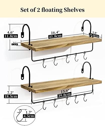 Floating Shelves with Hooks and Towel Rack Set of 2