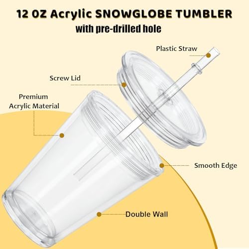 12 Oz Acrylic Snowglobe Tumbler 8 Pack for Kids