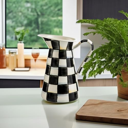 Mackenzie-Childs Enamel Pitcher with Spout Courtly Check