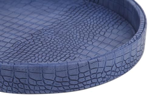 HofferRuffer Faux Leather Serving Tray 12 Round Blue