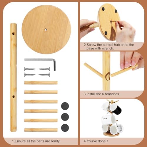 Bamboo Mug Holder Tree with 6 Hooks