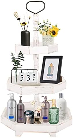 3 Tiered Wooden Cake Stand with Rustic Aged Look