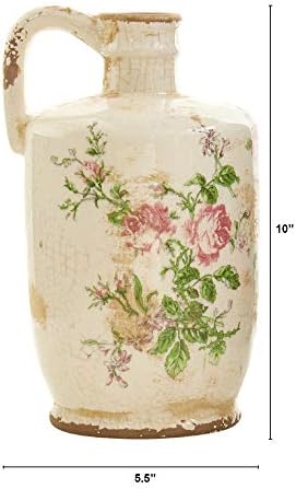 Nearly Natural 10-Inch Tuscan Ceramic Floral Pitcher